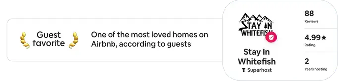 Airbnb guest favorite, One of the most loved homes on Airbnb, according to guests, two years hosting, 88 reviews, 4.99 star rating